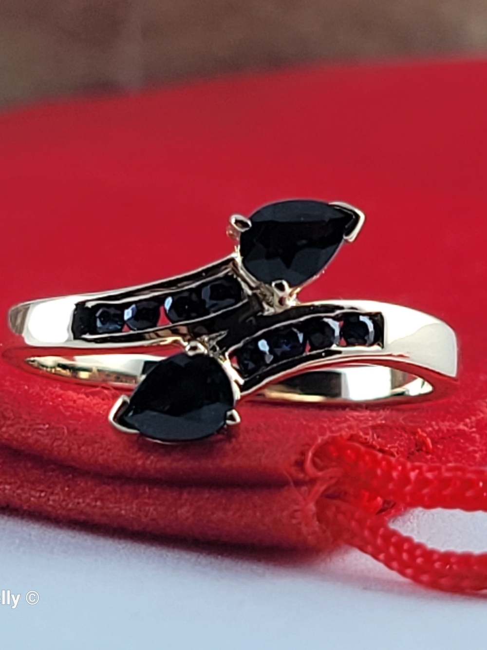 14K Yellow Gold Dark Blue Sapphire Bypass Ring Size 6.5 - Solid Gold! 👌🎁